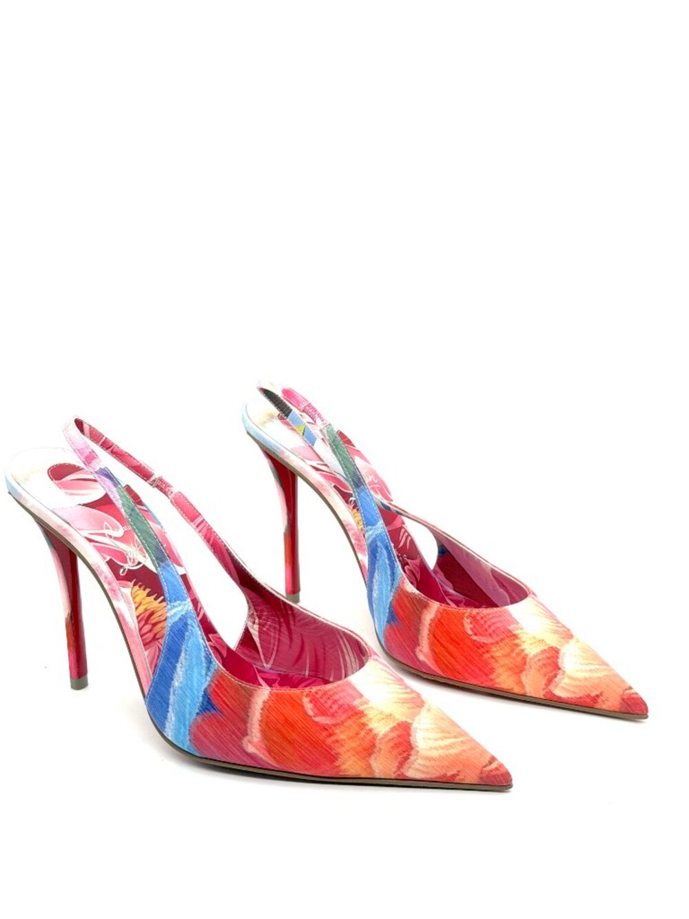 Christian Louboutin MISS Z SLING BACK 100 Silk Peonies Sandals Heels Shoe - Picture 9 of 16